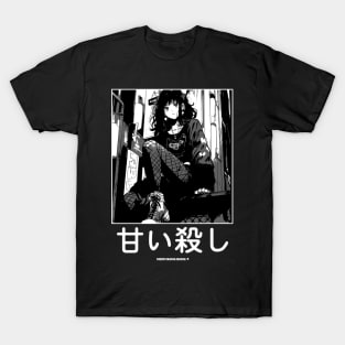 Japanese Goth Stylish Anime Girl Manga Aesthetic Streetwear Black and White T-Shirt